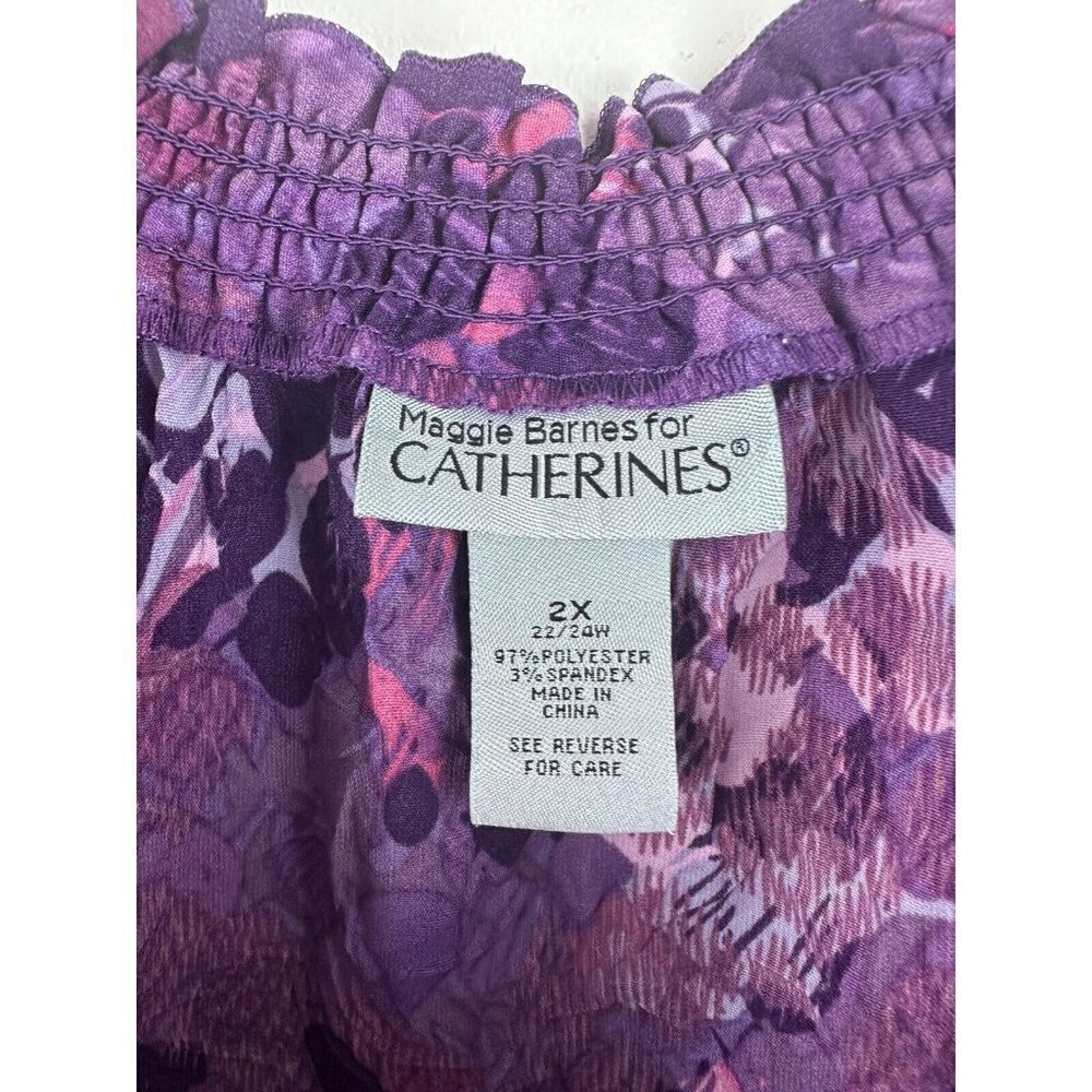 Catherines Womens Top Maggie Barnes Purple Floral Textured Blouse Sz‎ 2X - Picture 2 of 5